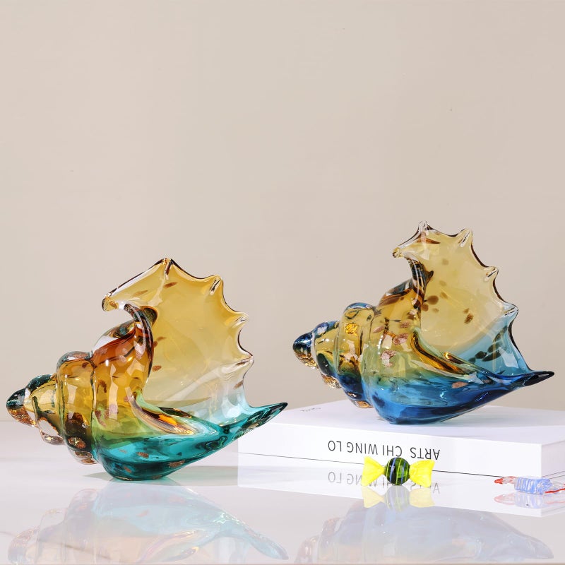 Dovdov Hand Blown Glass Conch Statues  Blue And Amber Glass Art Figurines  Conch Shells For Coastal Home Decor  Living Room Tv Stand And Bookcase Decor  Bathroom Shelf Tops And Cabinet Decor. - Image 4