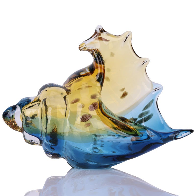 Dovdov Hand Blown Glass Conch Statues  Blue And Amber Glass Art Figurines  Conch Shells For Coastal Home Decor  Living Room Tv Stand And Bookcase Decor  Bathroom Shelf Tops And Cabinet Decor. - Image 1