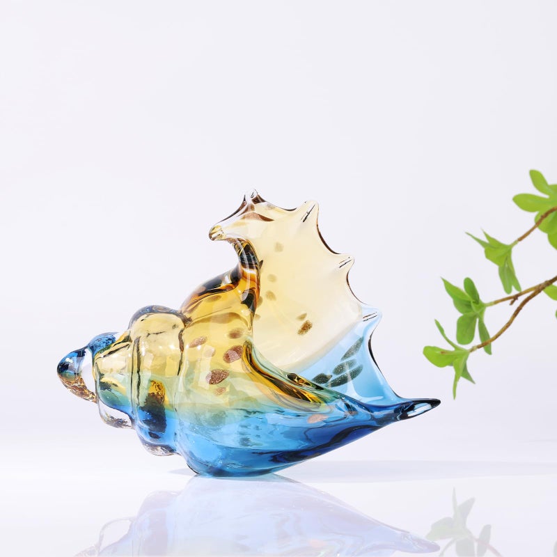 Dovdov Hand Blown Glass Conch Statues  Blue And Amber Glass Art Figurines  Conch Shells For Coastal Home Decor  Living Room Tv Stand And Bookcase Decor  Bathroom Shelf Tops And Cabinet Decor. - Image 3