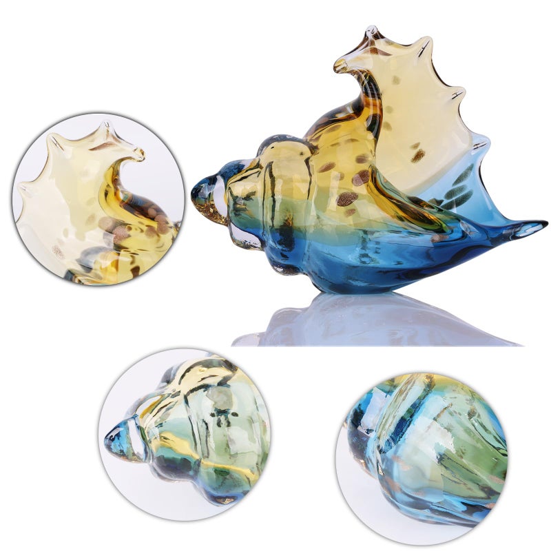 Dovdov Hand Blown Glass Conch Statues  Blue And Amber Glass Art Figurines  Conch Shells For Coastal Home Decor  Living Room Tv Stand And Bookcase Decor  Bathroom Shelf Tops And Cabinet Decor. - Image 5