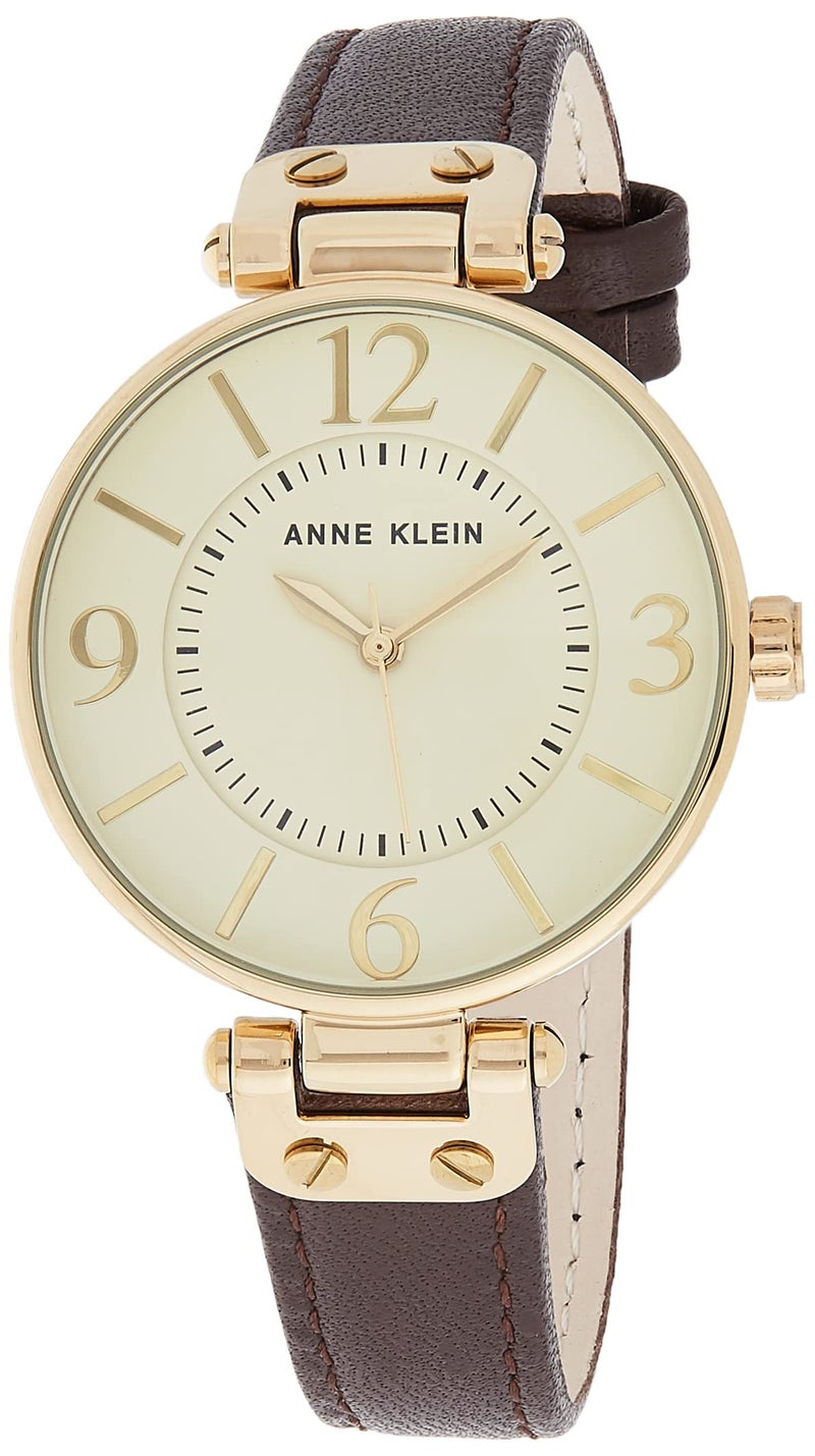 Anne Klein Women's 109168IVBN Gold-Tone and Brown Leather Strap Watch - Image 1