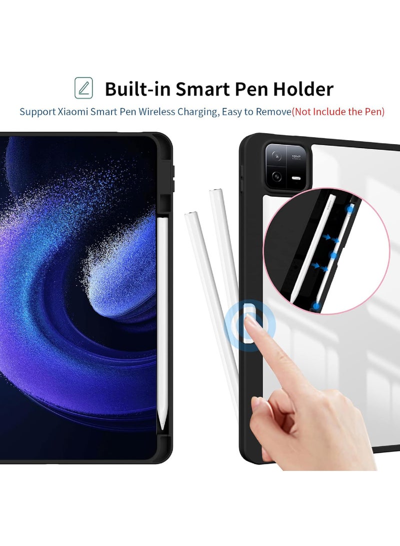 روك بو جراب لجهاز Xiaomi Pad 6 Pad 6 Pro مقاس 11 بوصة مع حامل ثلاثي الطيات مع حامل قلم، جراب شفاف خلفي لجهاز Xiaomi Pad 6 مقاس 11 بوصة، Xiaomi Pad 6 Pro مقاس 11 بوصة - Image 2