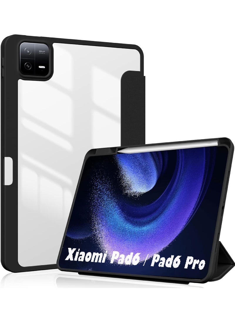 روك بو جراب لجهاز Xiaomi Pad 6 Pad 6 Pro مقاس 11 بوصة مع حامل ثلاثي الطيات مع حامل قلم، جراب شفاف خلفي لجهاز Xiaomi Pad 6 مقاس 11 بوصة، Xiaomi Pad 6 Pro مقاس 11 بوصة - Image 1