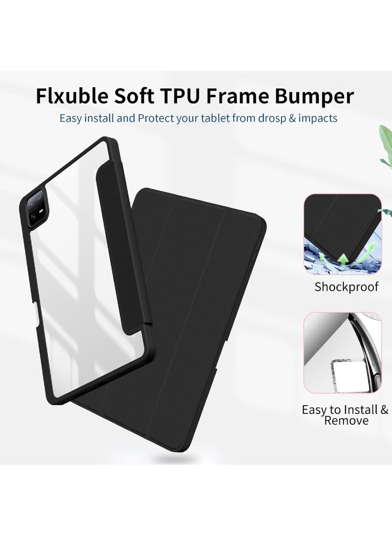 روك بو جراب لجهاز Xiaomi Pad 6 Pad 6 Pro مقاس 11 بوصة مع حامل ثلاثي الطيات مع حامل قلم، جراب شفاف خلفي لجهاز Xiaomi Pad 6 مقاس 11 بوصة، Xiaomi Pad 6 Pro مقاس 11 بوصة - Image 5