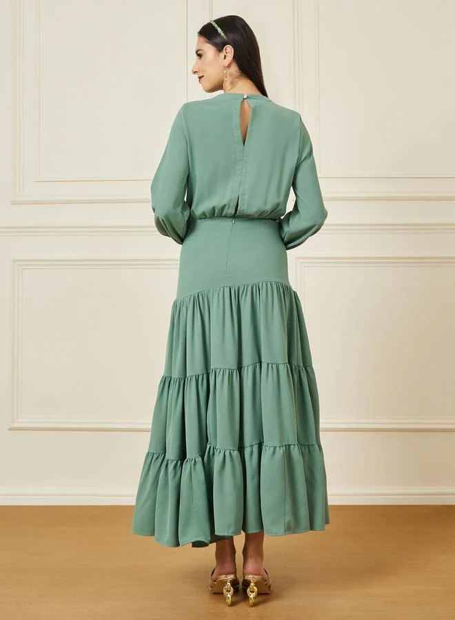 Styli Tiered Chiffon Dress