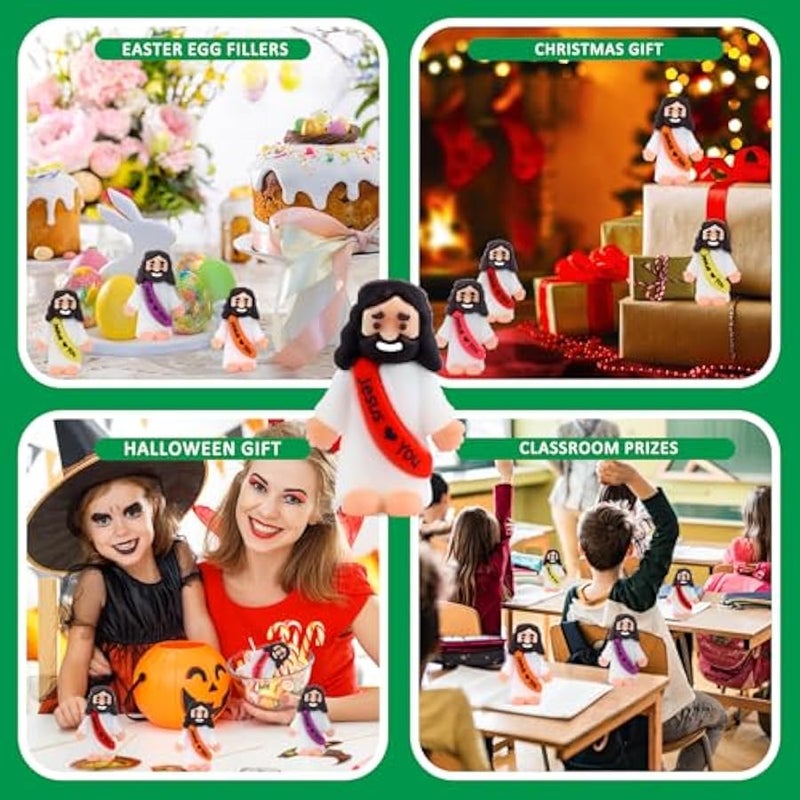 يورسكيتووس 25 قطعة من مجسمات يسوع الصغيرة بالجملة من مجسمات يسوع تحبك الصغيرة، العاب يسوع مطاطية صغيرة لاخفاء الجيب، دمية يسوع مصغرة لحشو بيض عيد الفصح، هدايا الحفلات الدينية - Image 4