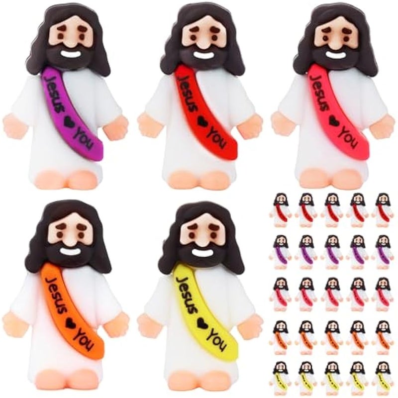 يورسكيتووس 25 قطعة من مجسمات يسوع الصغيرة بالجملة من مجسمات يسوع تحبك الصغيرة، العاب يسوع مطاطية صغيرة لاخفاء الجيب، دمية يسوع مصغرة لحشو بيض عيد الفصح، هدايا الحفلات الدينية - Image 1