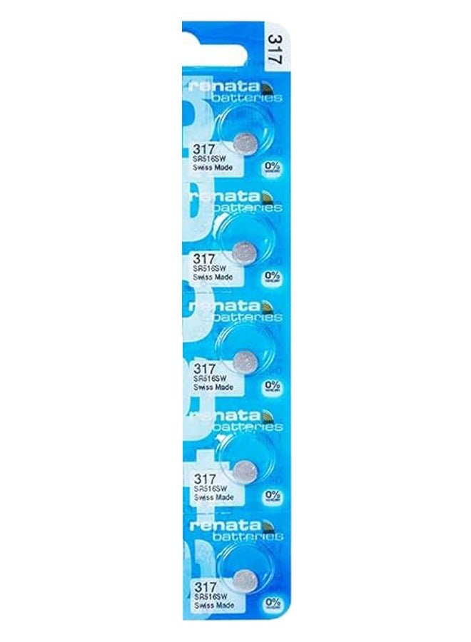 Renata wristwatch battery - Swiss made, 1.55V button cell, Renata Long Life Battery, 5 Pieces 317 -2, SR516SW - Image 1