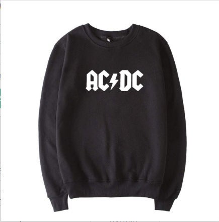 Spring Autumn AC/DC Print Hoodie Casual Slim Mens Sweatshirt Black round neck without small words
