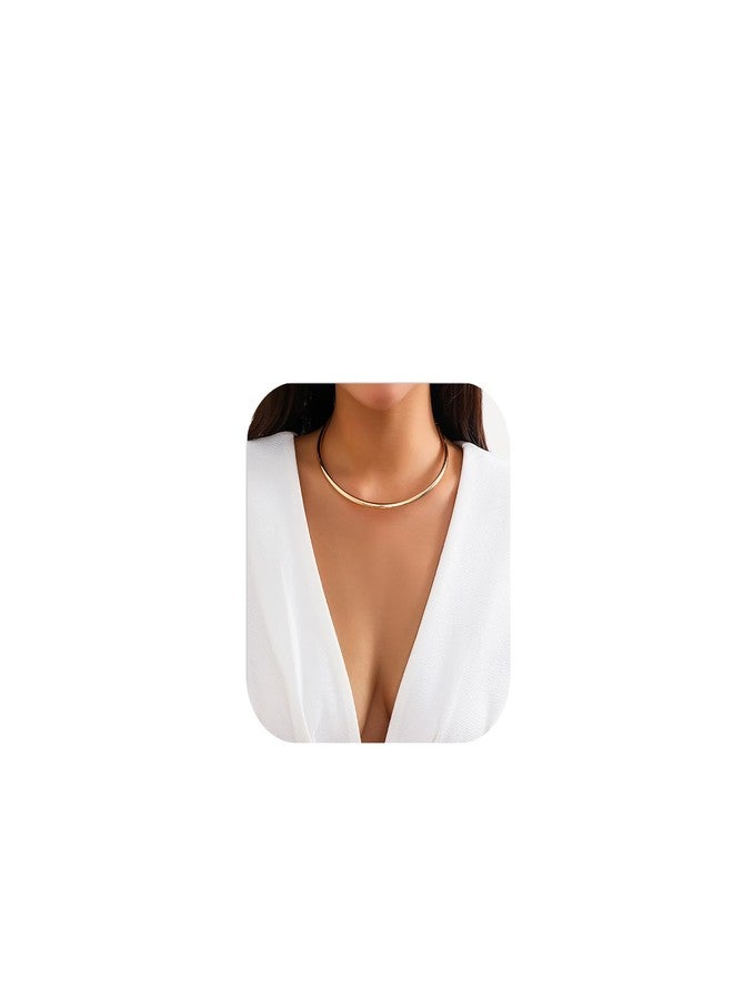 Rotaiboes Simple Metal Collar Necklace Open Round Clavicle Chain Summer Beach Body Chain Jewelry Festival Statement Collar Choker Necklace for Women (Necklace-gold) - Image 1