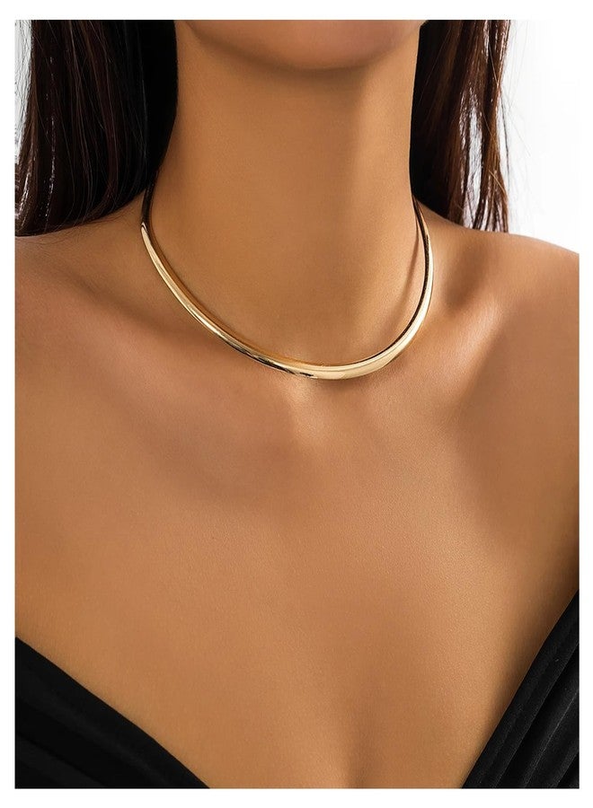 Rotaiboes Simple Metal Collar Necklace Open Round Clavicle Chain Summer Beach Body Chain Jewelry Festival Statement Collar Choker Necklace for Women (Necklace-gold) - Image 3