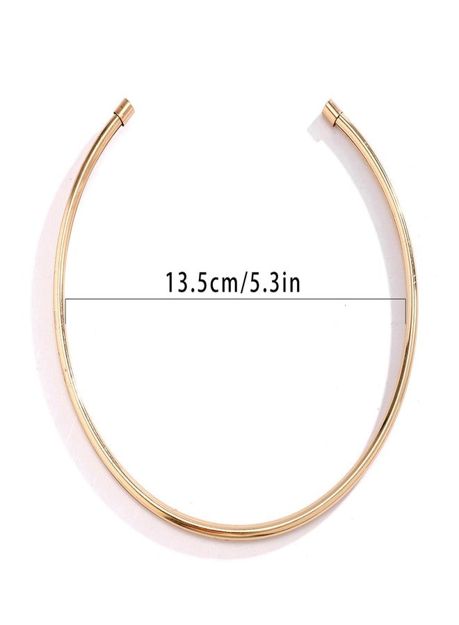 Rotaiboes Simple Metal Collar Necklace Open Round Clavicle Chain Summer Beach Body Chain Jewelry Festival Statement Collar Choker Necklace for Women (Necklace-gold) - Image 4