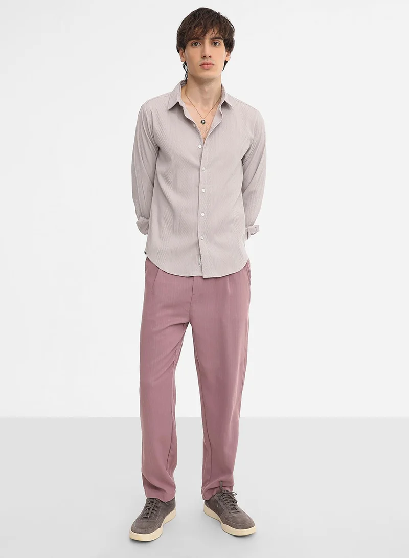 Campus Sutra Men's Ecru Beige Vertical Tactile Shirt