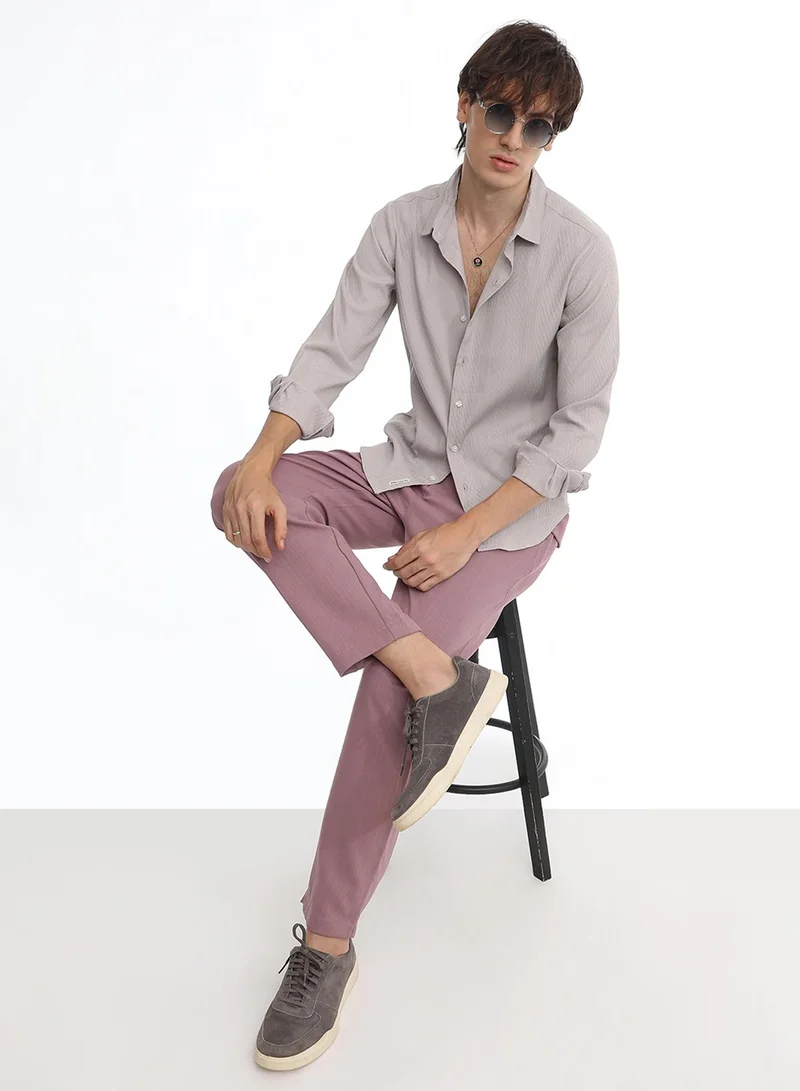 Campus Sutra Men's Ecru Beige Vertical Tactile Shirt