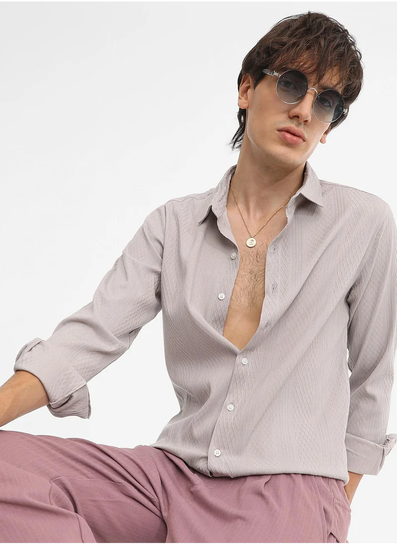 كامبوس سوترا Men's Ecru Beige Vertical Tactile Shirt