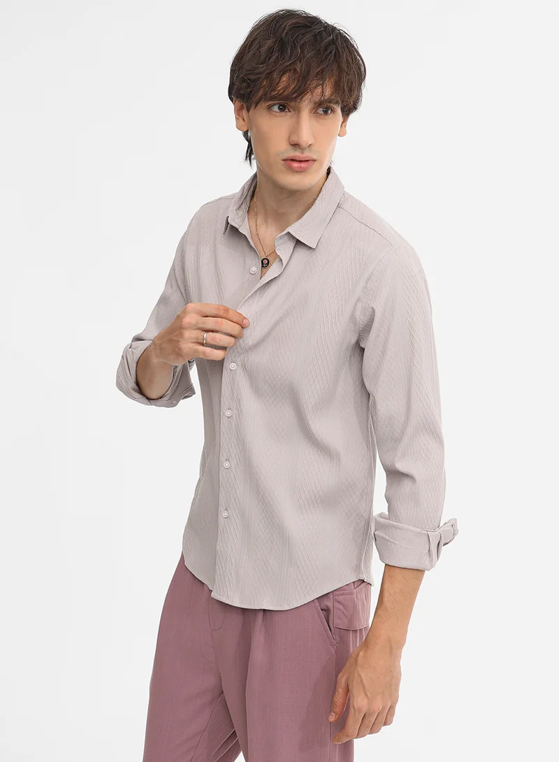 Campus Sutra Men's Ecru Beige Vertical Tactile Shirt