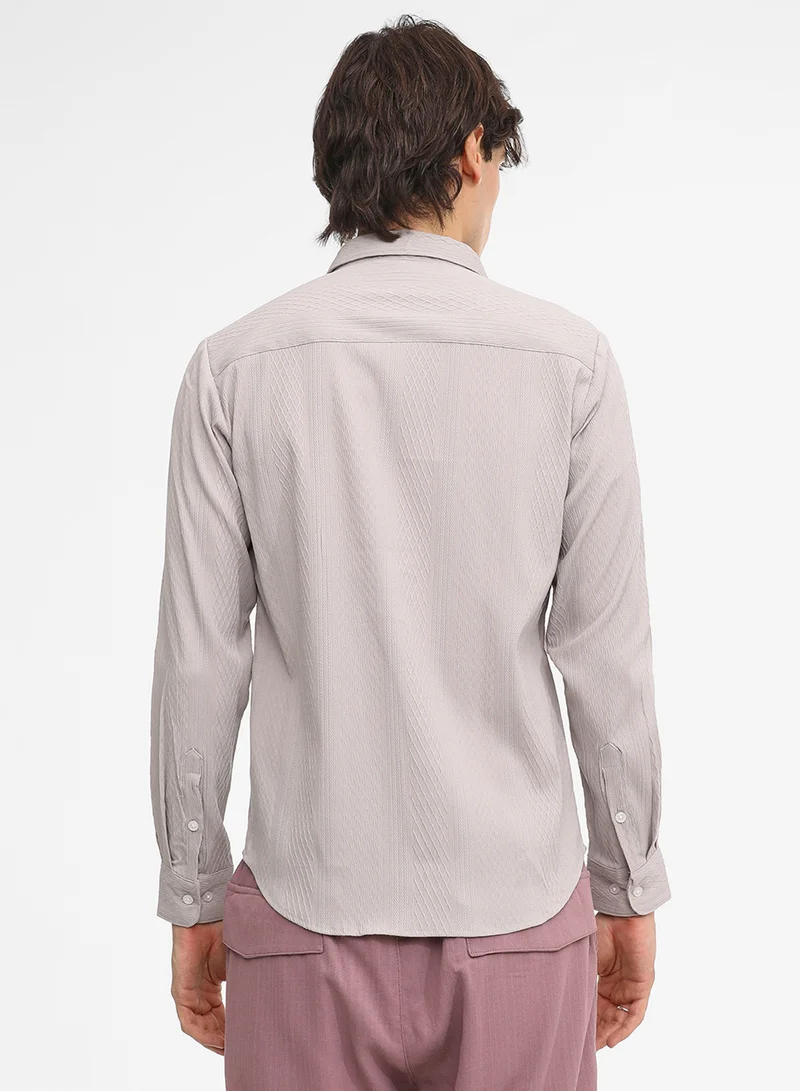 Campus Sutra Men's Ecru Beige Vertical Tactile Shirt