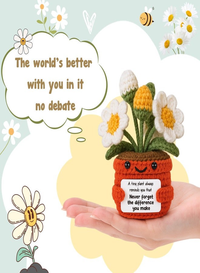 Hweijm Handmade Daisy Crochet Gift, Mini Plant with Encouraging Message, Perfect for Teacher Appreciation, Coworker Birthday, Graduation Exchange, Cute Positive Desk Decoration - Image 2