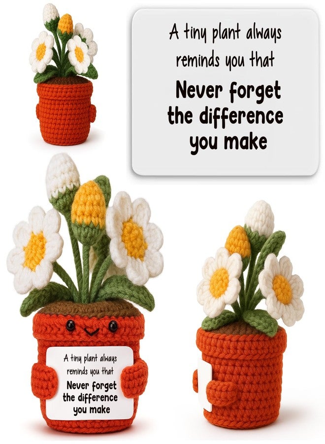 Hweijm Handmade Daisy Crochet Gift, Mini Plant with Encouraging Message, Perfect for Teacher Appreciation, Coworker Birthday, Graduation Exchange, Cute Positive Desk Decoration - Image 1