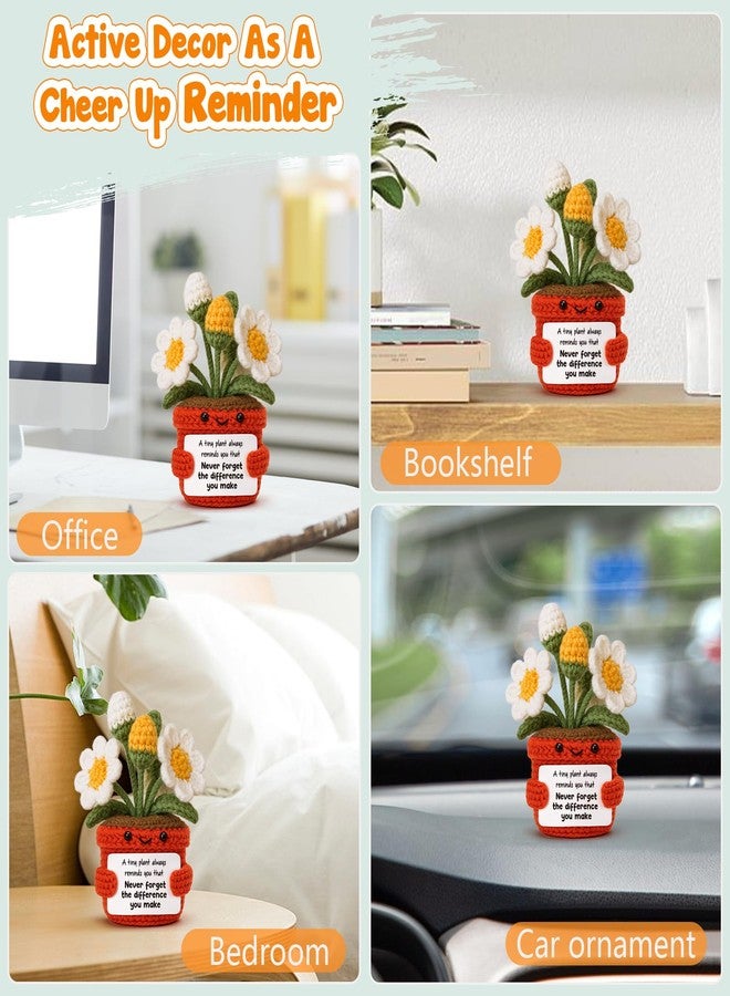Hweijm Handmade Daisy Crochet Gift, Mini Plant with Encouraging Message, Perfect for Teacher Appreciation, Coworker Birthday, Graduation Exchange, Cute Positive Desk Decoration - Image 5