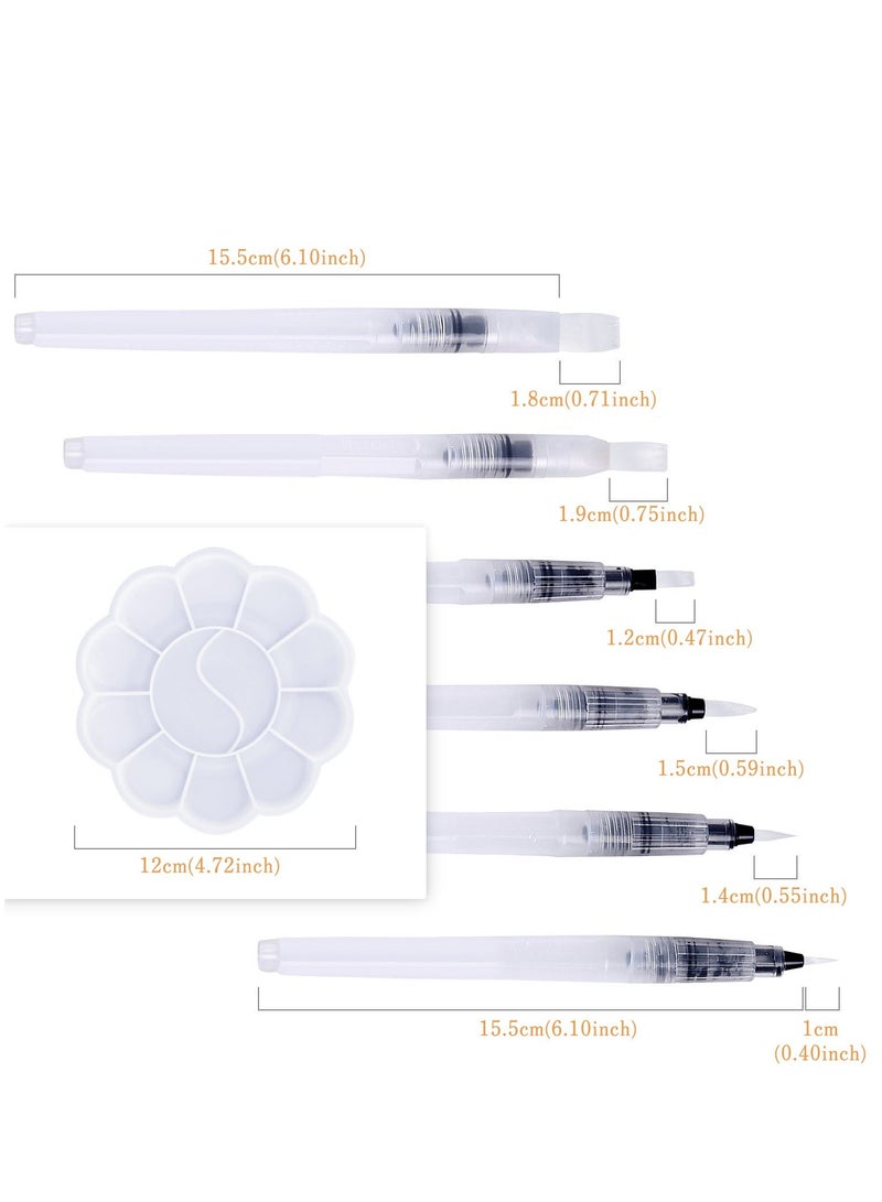 Excefore 6 Set Watercolor Brush Pen, Assorted Tips Size, with Flower Shape Paint Plate Tray Mixing Palette, Refillable Paintbrush, For Watercolour Oil Acrylic Painting - Image 3