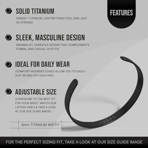 LUXAR men's titanium cuff bracelet | Solid titanium minimalist bracelet designed for men | Available in medium and large sizes | Explore the world of Luxar (Brushed Black | Medium) - Image 3