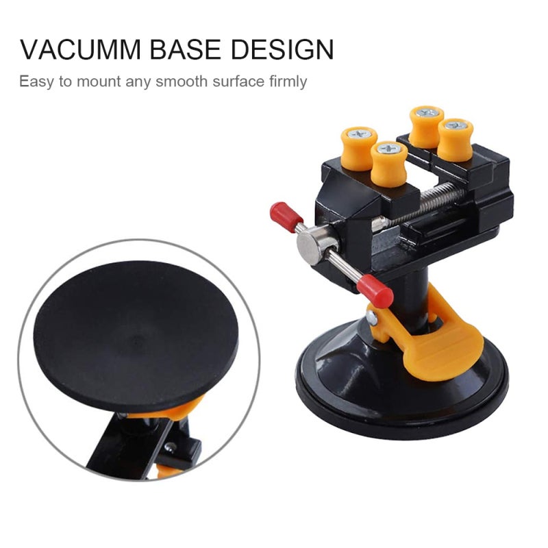 Bench Clamp: Black High Hardness Aluminium Alloy - 360 Degrees Swivelling Head Vacuum Base Vise Clamp for Home Workshop, DIY Projects & On-the-Go Repairs - Image 2