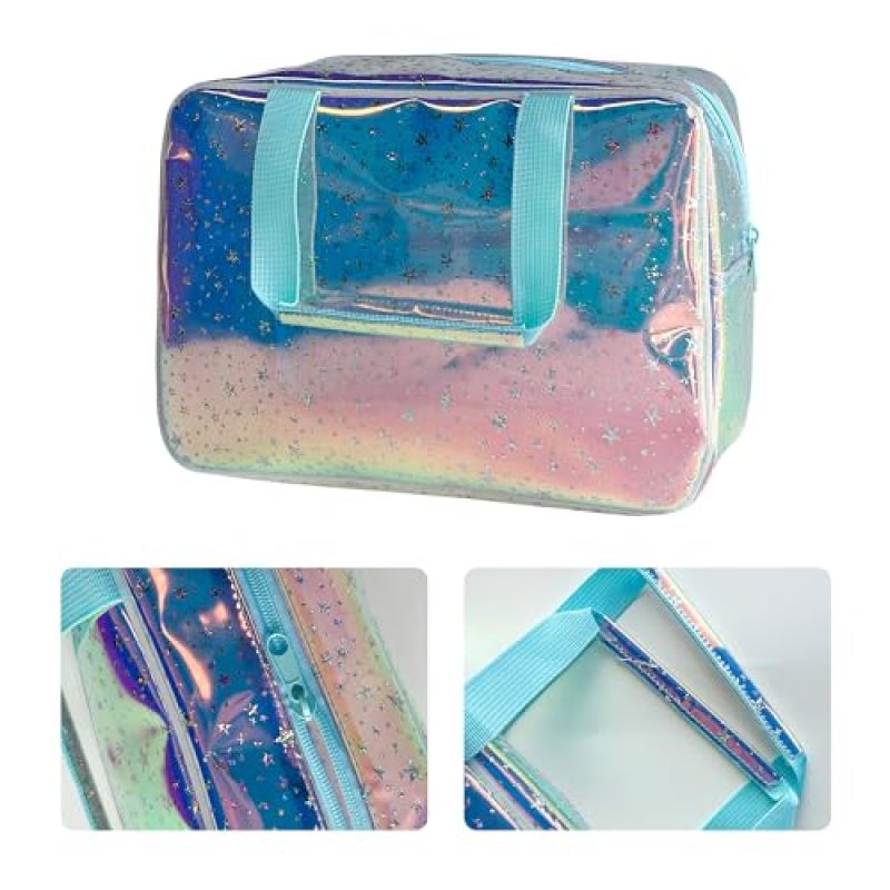 Large Capacity Makeup Bag 11.81 X 8.27 Inches Waterproof TPU Transparent Cosmetic Case - Holographic Star Pattern Toiletry Organizer for Travel - Image 3