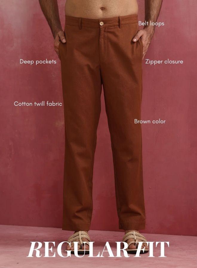 trueBrowns Men's Brown Cotton Twill Pants - Image 4