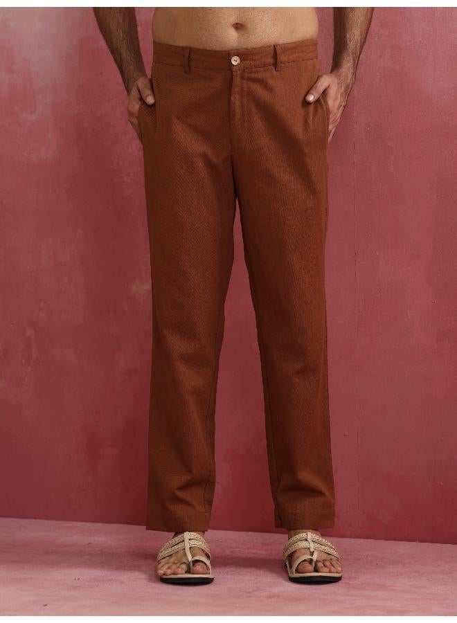 trueBrowns Men's Brown Cotton Twill Pants - Image 1