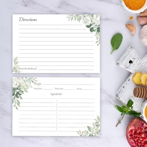 Oaken Leaford Floral ​​Recipe Cards 4x6​​ – 60-Pack Double-Sided ​​Blank Recipe Cards​​ for ​​Bridal Shower​​, Wedding, or Kitchen (GreenFlower) - Image 4