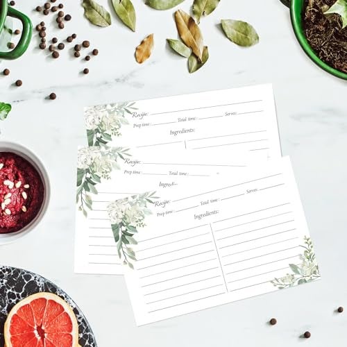 Oaken Leaford Floral ​​Recipe Cards 4x6​​ – 60-Pack Double-Sided ​​Blank Recipe Cards​​ for ​​Bridal Shower​​, Wedding, or Kitchen (GreenFlower) - Image 2