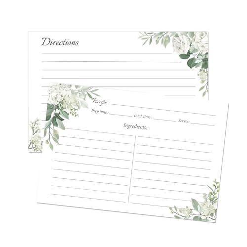 Oaken Leaford Floral ​​Recipe Cards 4x6​​ – 60-Pack Double-Sided ​​Blank Recipe Cards​​ for ​​Bridal Shower​​, Wedding, or Kitchen (GreenFlower) - Image 1
