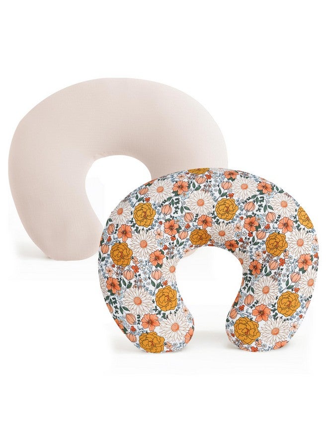 Konssy 2 Pack Nursing Pillow Covers, Stretchy and Soft Nursing Cover for Breastfeeding Pillows, Pillow Slipcover for Baby Girls Boys Newborn (Beige, Floral)
