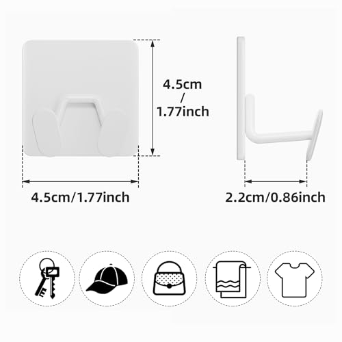 susswiff Adhesive Shower Hooks for Inside - Extra Sticky Stainless, Razor Holder Shower Accessories, Wall Mounted Self-Adhesive Double Hooks for Razor, Loofah, Towel, Shaver, Coat, Key, White, 4 Pack - Image 5