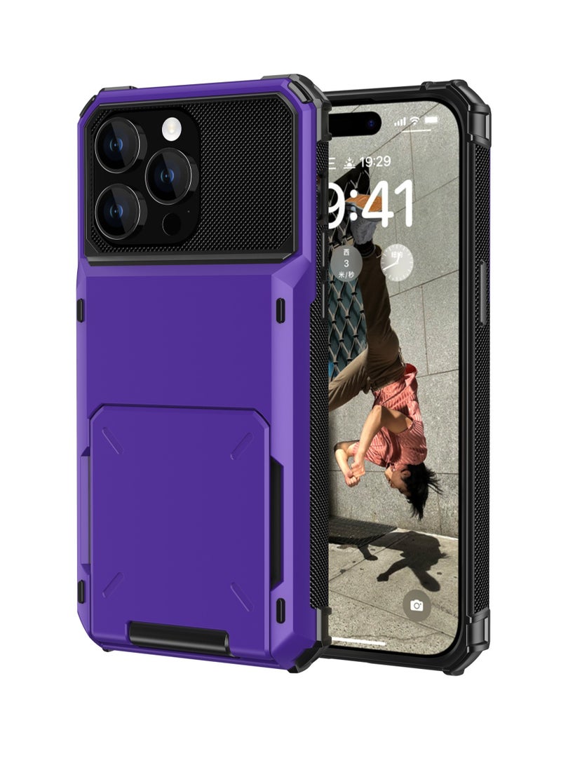 GULFLINK Full Protection Shockproof Case Casing Card Holder Case Dual Layer Hard Case For iPhone 15 Pro Max Purple - Image 1