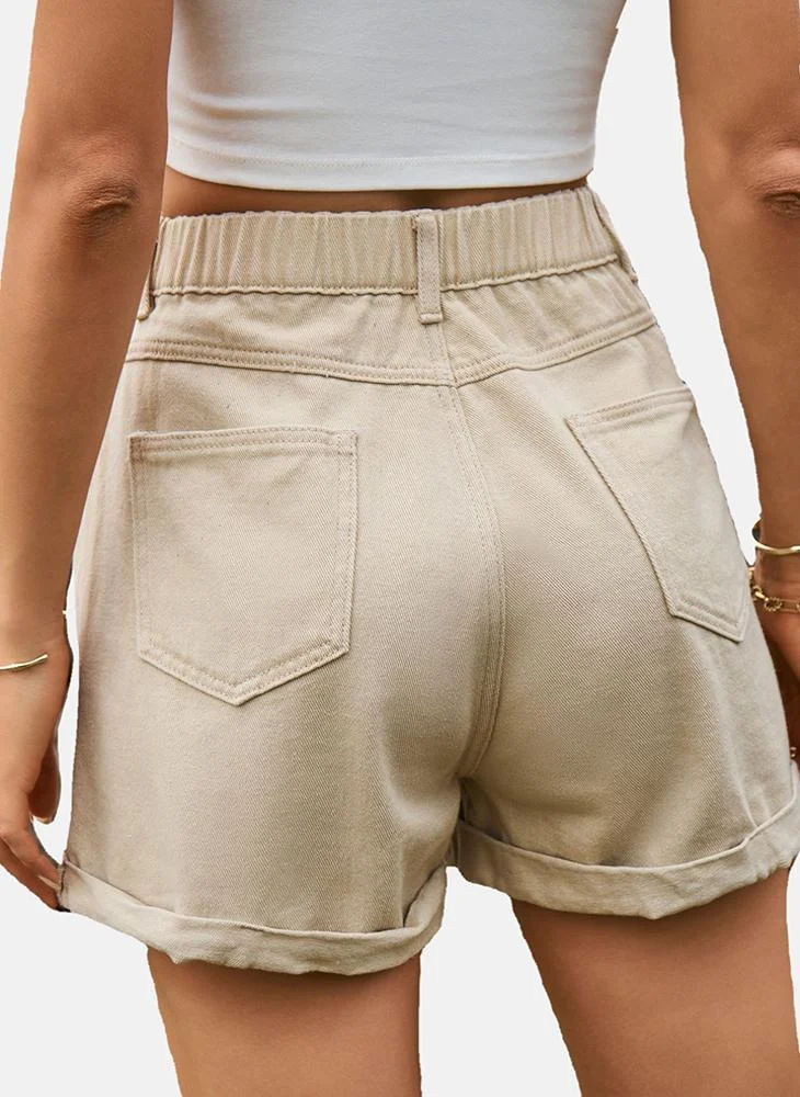 يونيكي Beige Mid Rise Plain Slim Fit Shorts