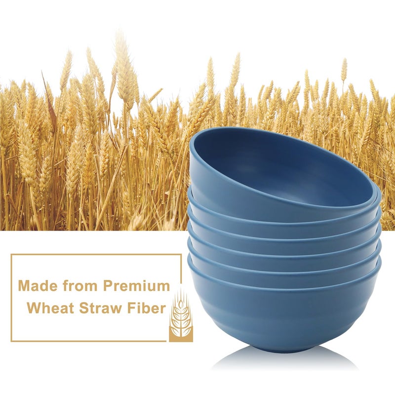 BUSOKIP Large Soup Bowl 60 OZ, Wheat Straw Bowl Set of 6, Large Plastic Bowls Rusable, Microwave Safe Big Bowl for Fruit, Salad, Popcorn, Serving Bowls for Kitchen, Picnic, RV - Bule - Image 3