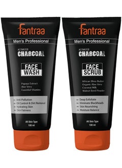 Fantraa Activated Charcoal Anti-Pollution Face Care - Charcoal Face Scrub & Face Wash, 100 Ml Each (Combo Of 2)  - Image 1
