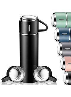 TIGER 500ml Stainless Steel Vacuum Thermos Flask with Silicone Handle – Insulated Water Set with 2 Stainless Steel Cups for Hot & Cold Drinks – Ideal for Outdoor Travel, Camping, Hiking | Gift Box Set (2 PACK) BLACK..  - Image 1