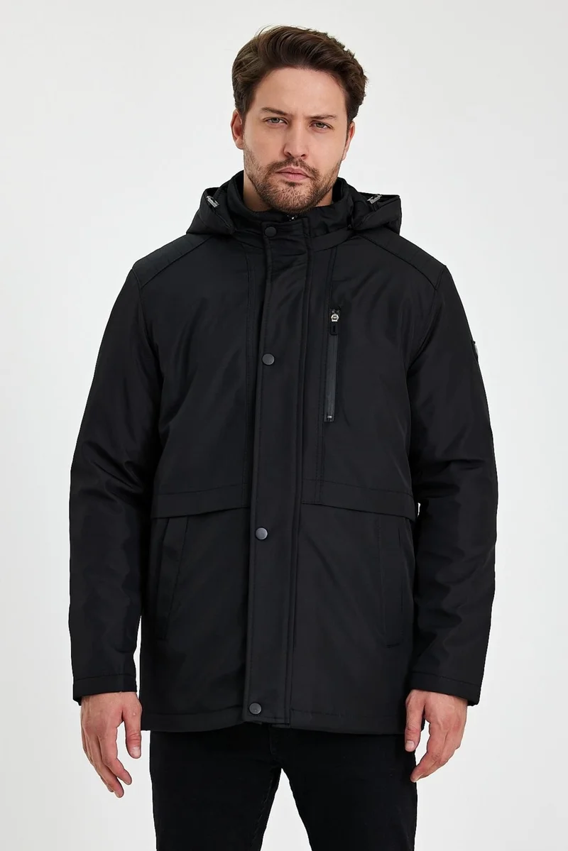 سيفيست Black Thick Fur Lined Detachable Hooded Windproof and Waterproof Jacket&Coat