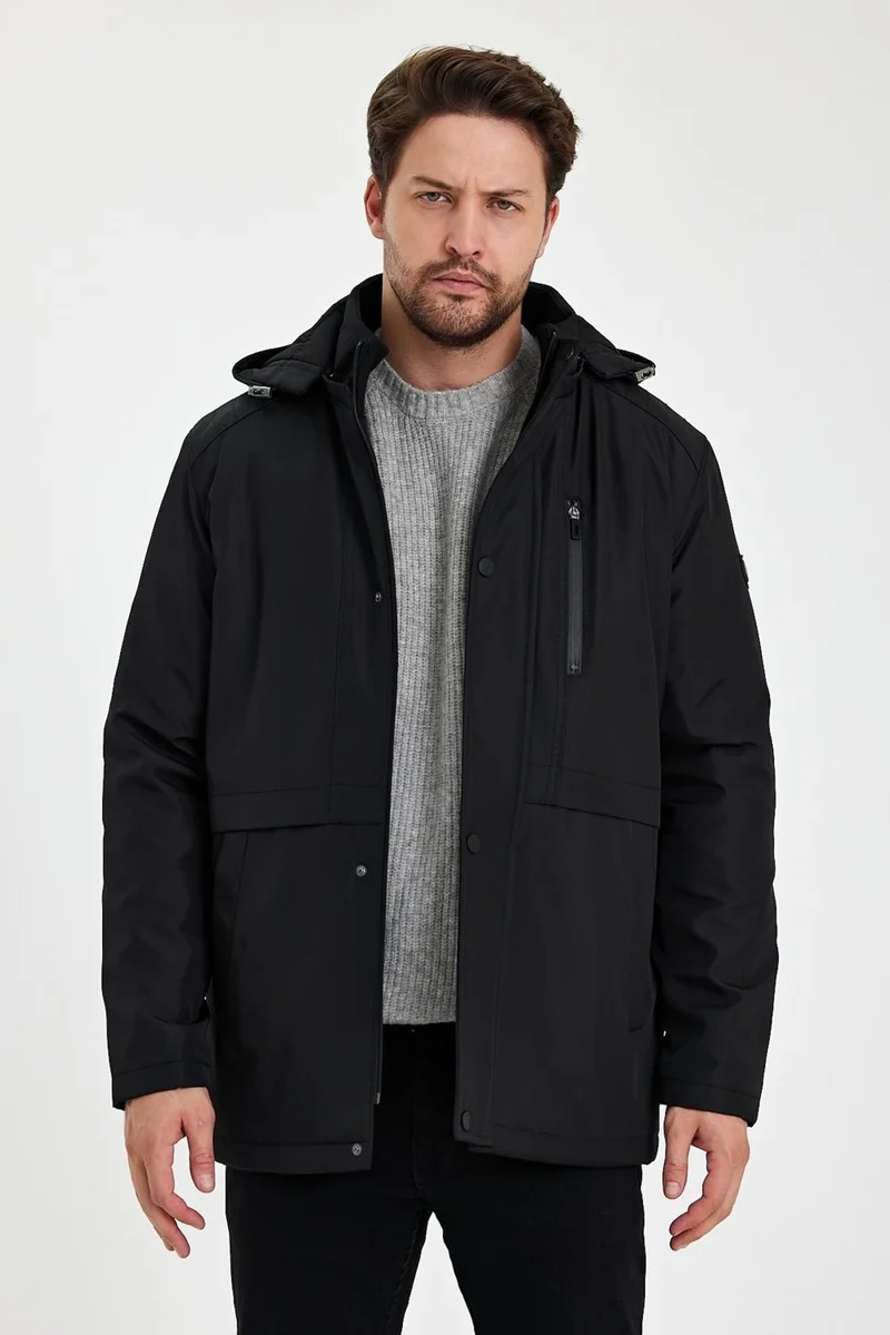 سيفيست Black Thick Fur Lined Detachable Hooded Windproof and Waterproof Jacket&Coat