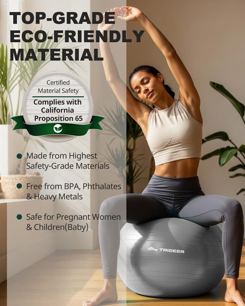 Trideer Exercise Ball Yoga Ball â€“ Office Seating & Balance Ball Chair, Stability Ball for Pilates, Physical Therapy,Core Training & Balance Improvement & Stretching - Image 3