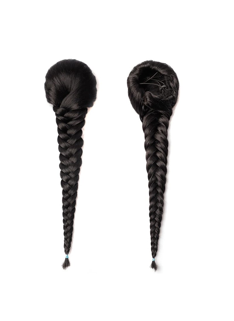 Meiverah - 15 Inch Fishbone Braid Ponytail Extensions Women Hairpieces Synthetic Curly Ponytail Fishtail Drawstring Ponytail Clip in Fake Hair 1B - Image 1