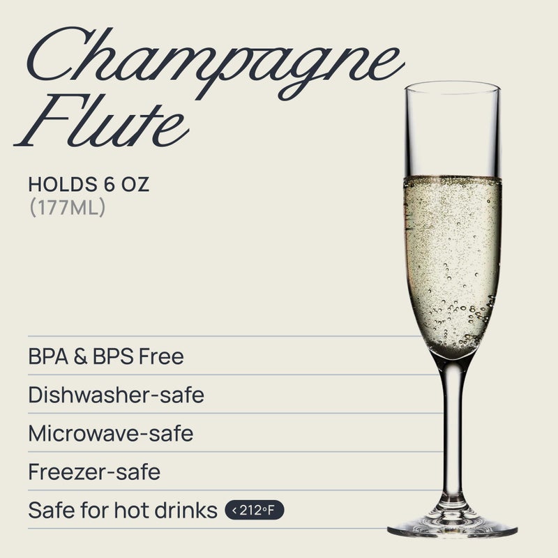 Drinique Unbreakable Champagne Flutes (Set of 4) 6oz Classic Shatterproof, Reusable, Champagne Glass - Clear - Image 4