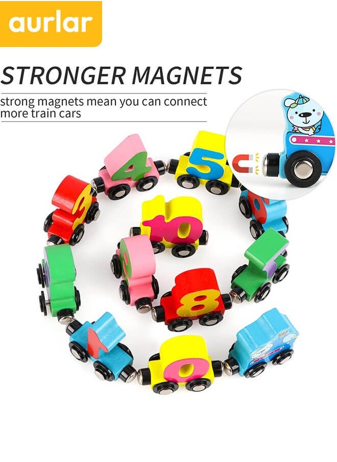 Aurlar 12 PCS Wooden Train Toys, Magnetic Digital Train Car Blocks, Montessori Educational Toys For Young Children To Learn Counting  - Image 2