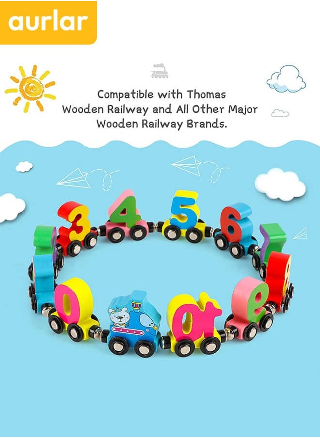 Aurlar 12 PCS Wooden Train Toys, Magnetic Digital Train Car Blocks, Montessori Educational Toys For Young Children To Learn Counting  - Image 3