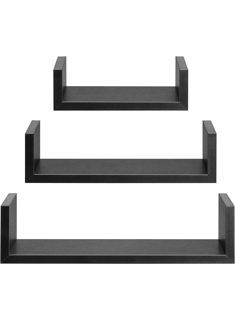 رفوف حائط عائمة للتخزين والعرض – رفوف حائط ديكورية سوداء بتصميم حديث، رف جداري عائم بتصميم ريفي من البلاستيك لترتيب الكتب والإكسسوارات والديكور في الحمام وغرفة النوم والمعيشة والمطبخ، منظم جداري أنيق لتزيين الجدران وتخزين النباتات والإطارات والديكورات - Image 3