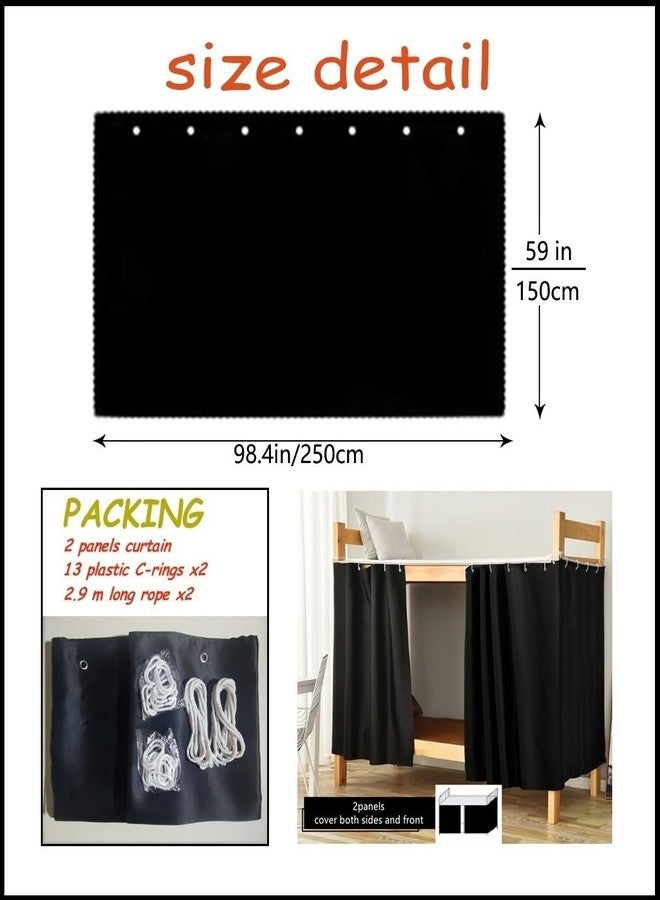 Teanea Full Size Bunk Bed Blackout Curtains Heavy-Duty for Bottom Men Women Teens, Black, 2 Panels, 59in Height - Image 2