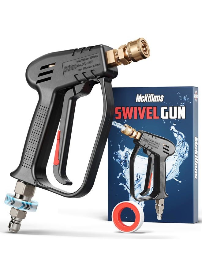 McKillans Short Pressure Washer Gun with Swivel - High Pressure Water Handle with 3/8" Male Plug and 1/4” Quick Connector Coupler - Power Washer Gun Compatible with Foam Cannon - Car Wash Foam Gun - Image 1